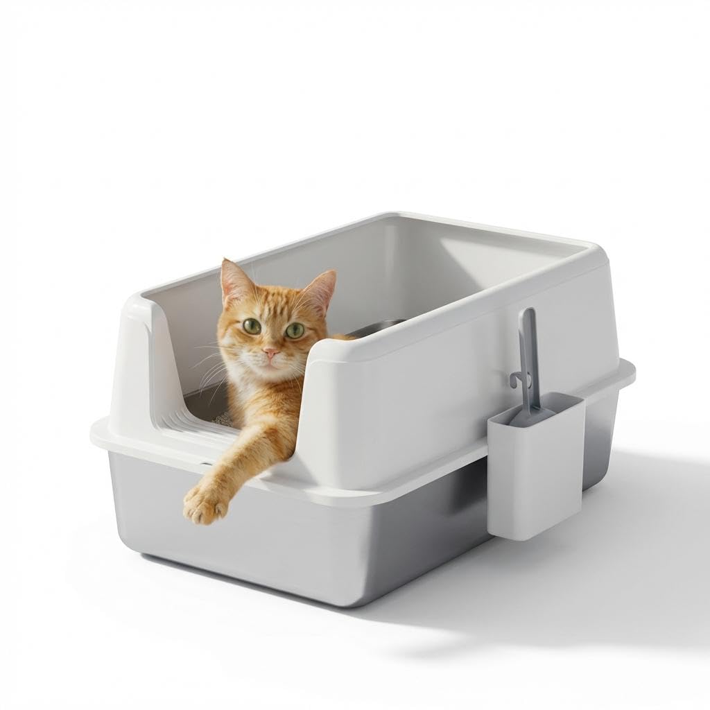 Large Enclosed Stainless Steel Cat Litter Box with Lid W470207
