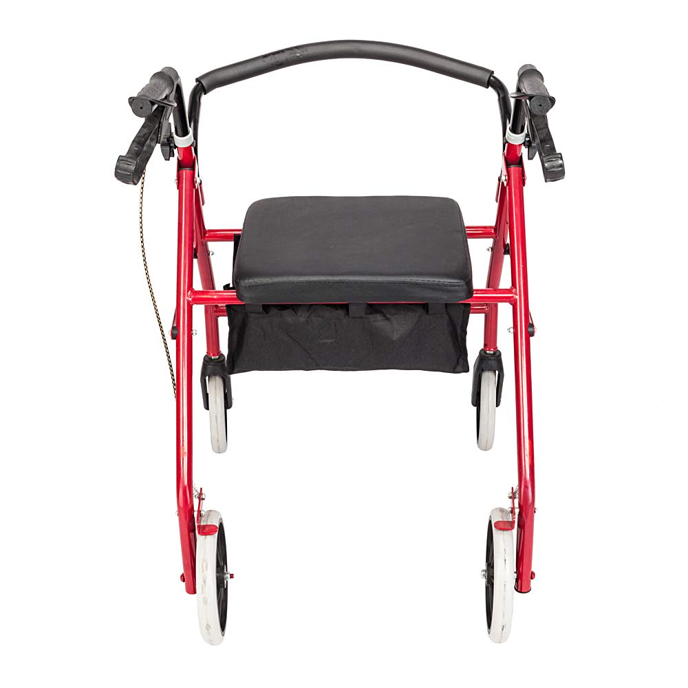 Rollator Walker with Seat, 8-inch Wheels, Black & Red C807