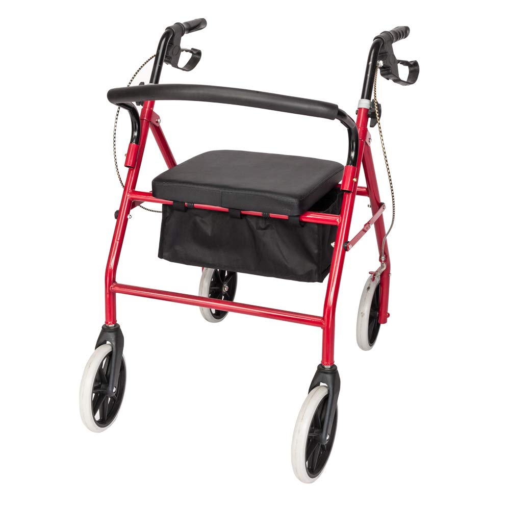 Rollator Walker with Seat, 8-inch Wheels, Black & Red C807