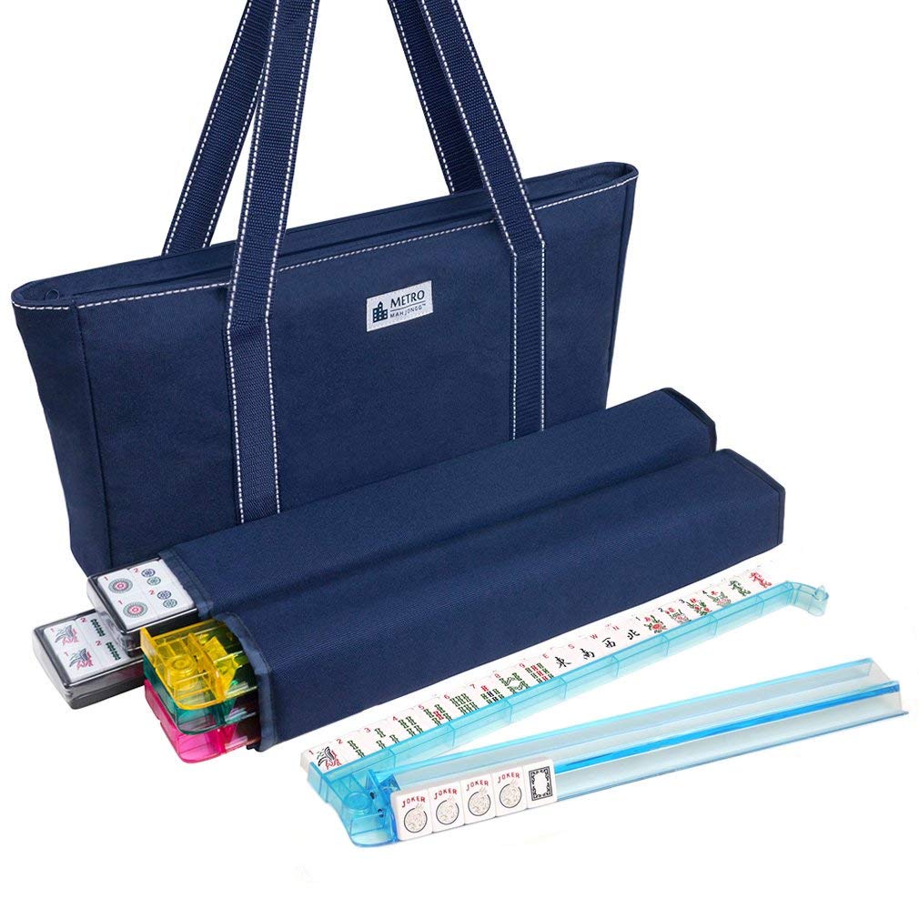 American Mah Jongg Set - 166 White Tiles, 4 Rack/Pushers, Blue Canvas Bag V435960