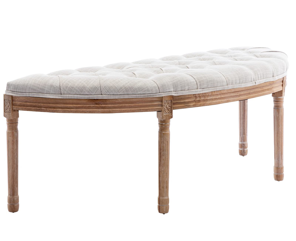 55" Upholstered Tufted Fabric Bench with Rubber Wood Legs, Beige U725