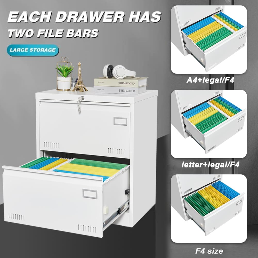 White 2 Drawer Metal Lockable File Cabinet A172