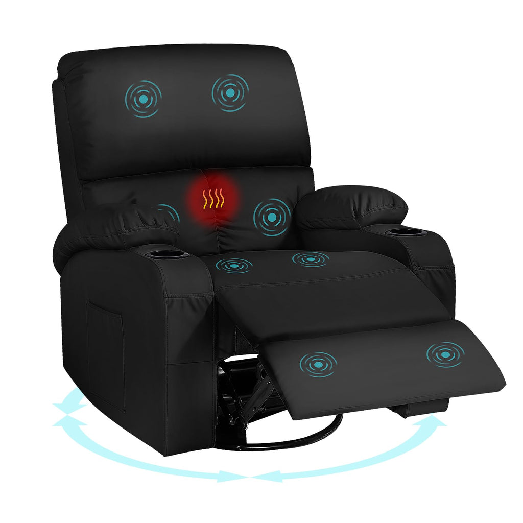 Black Faux Leather Massage Rocking Recliner Chair O885
