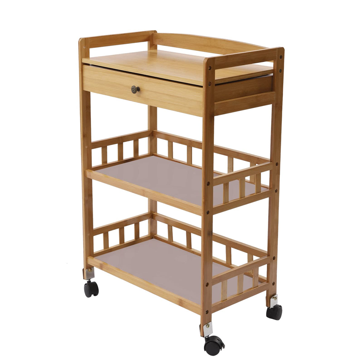 3-Tier Bamboo Rolling Kitchen Cart with Drawer B40749