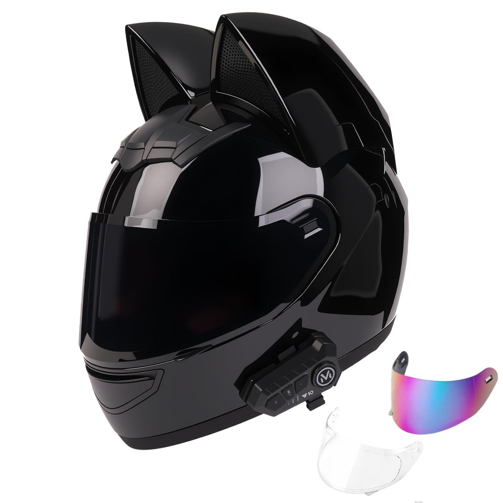 Bluetooth Motorcycle Cat Ear Full Face Helmet DOT Approved O6300