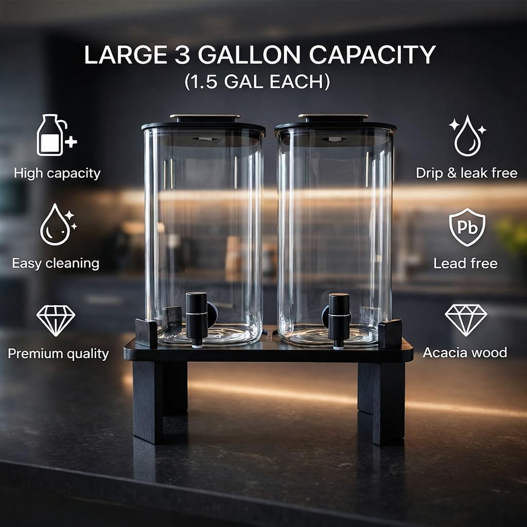 2 PCS 3 Gallon Glass Beverage Dispenser with Wood Stand C342422
