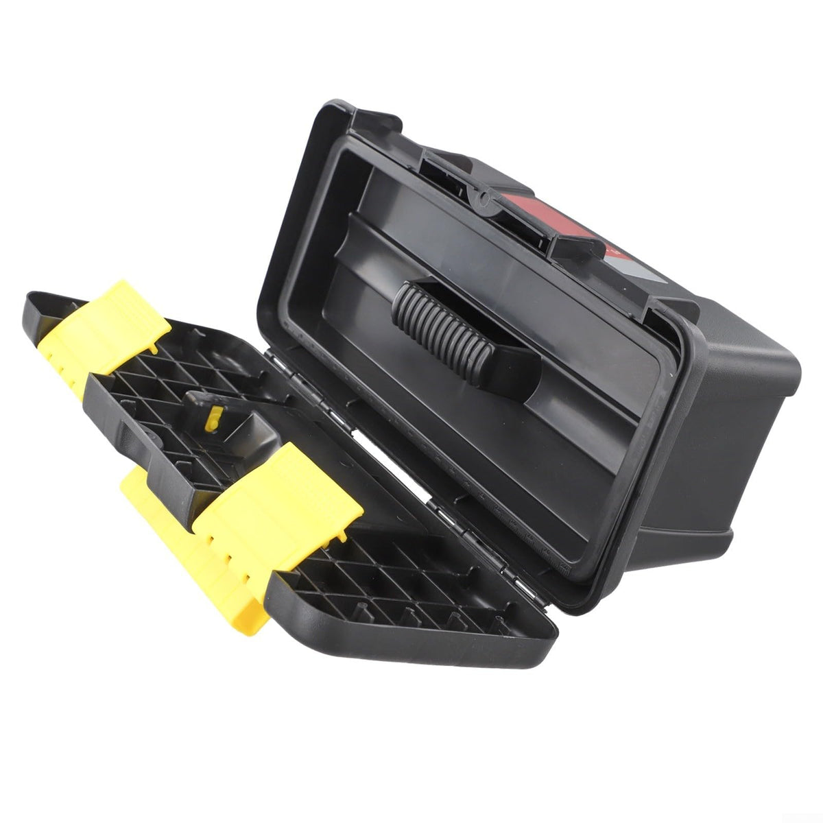 10 Inch Plastic Toolbox with Dual Layer Organization and Secure Latch, Black M1088
