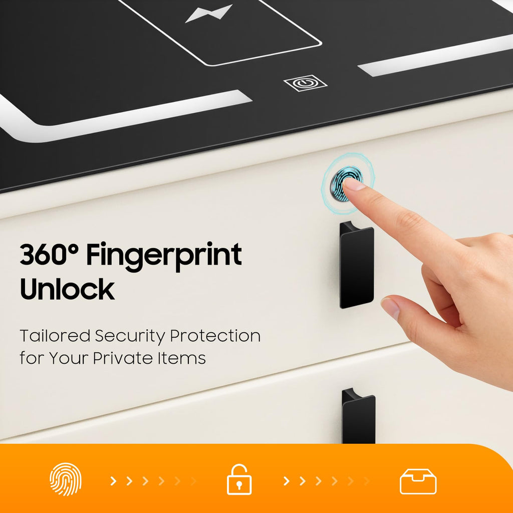 3 Drawers Nightstand with Fingerprint Lock and Wireless Charging I726779