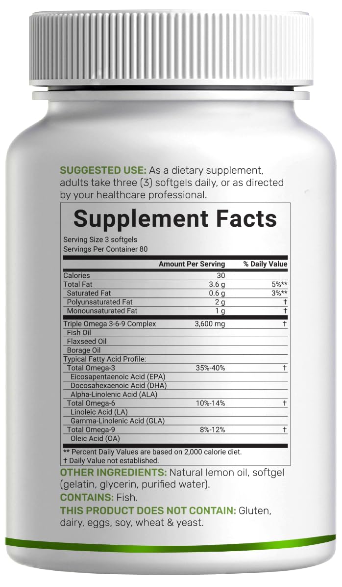 Omega 3-6-9 Fish Oil 3,600mg 240 Softgels Lemon Flavored D309960