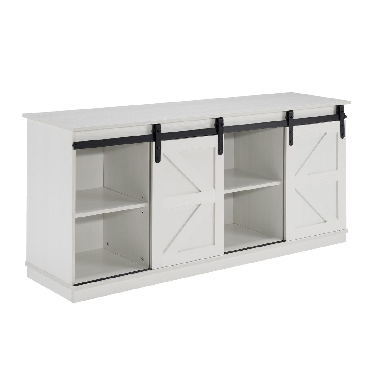 White 58" Farmhouse TV Stand with Sliding Barn Doors P43226