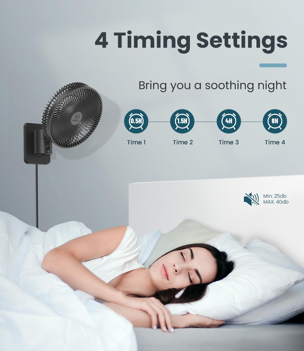 8 Inch Wall Mounted Fan with Remote Control, 4 Speeds, Black M7127