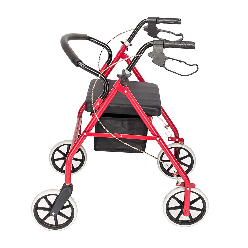 Rollator Walker with Seat, 8-inch Wheels, Black & Red C807