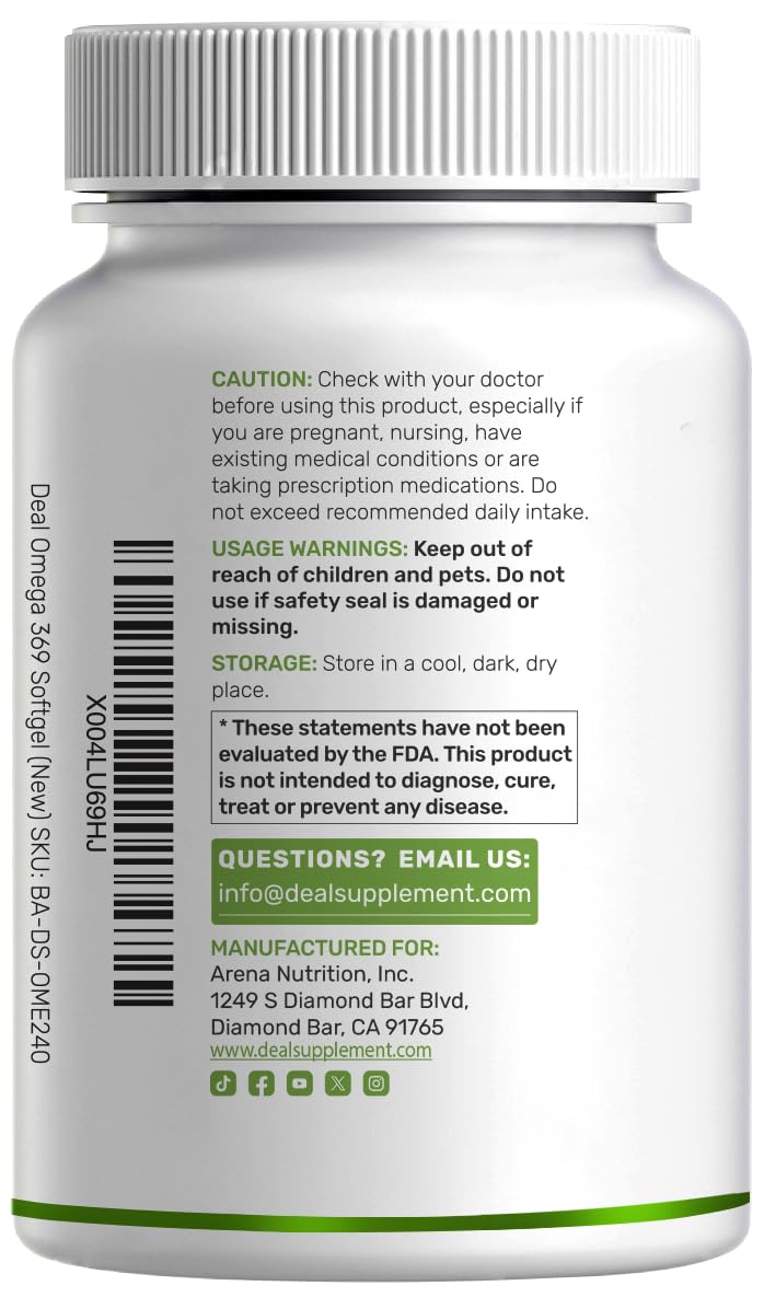 Omega 3-6-9 Fish Oil 3,600mg 240 Softgels Lemon Flavored D309960