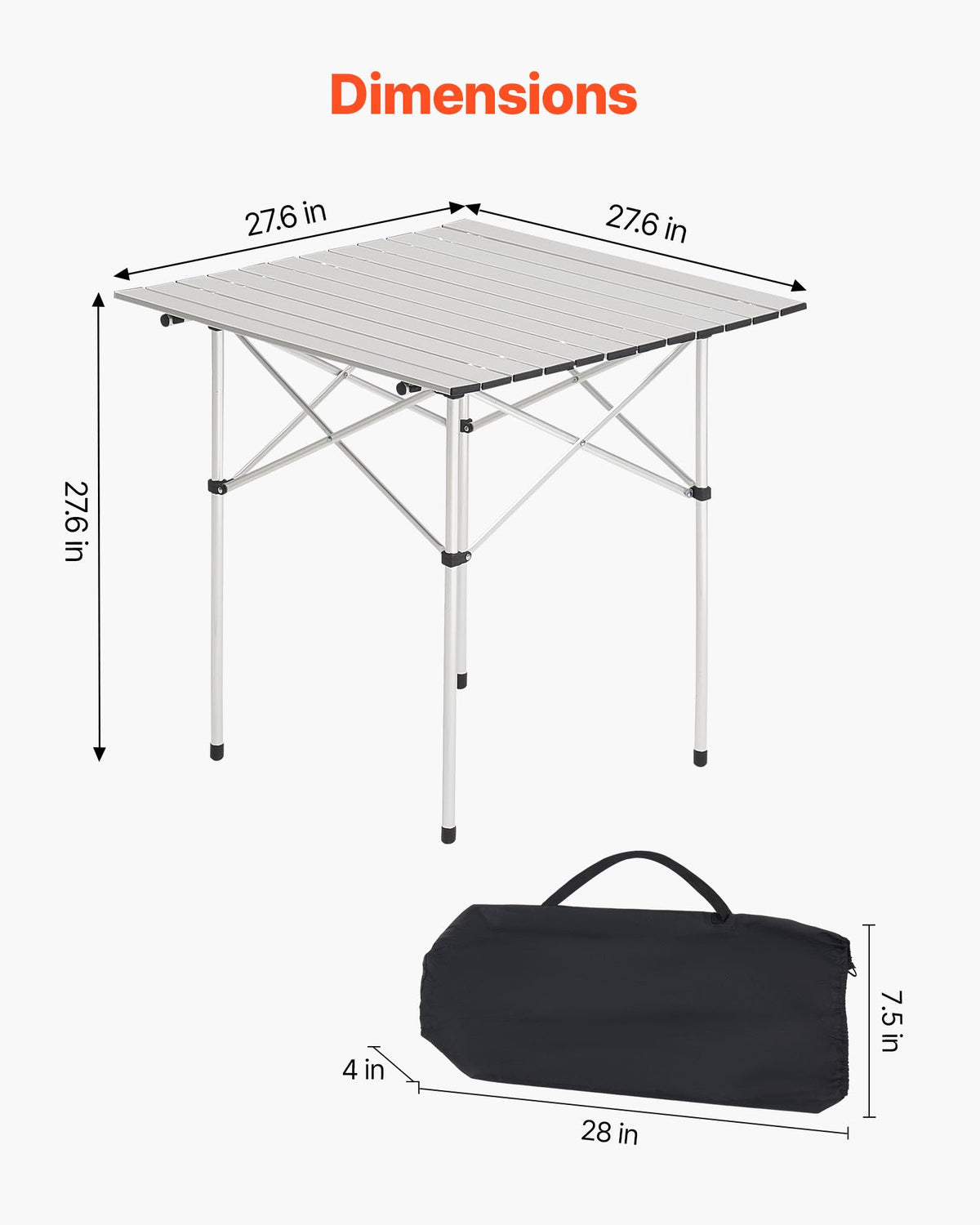 Folding Camping Table 28 inch Silver S877