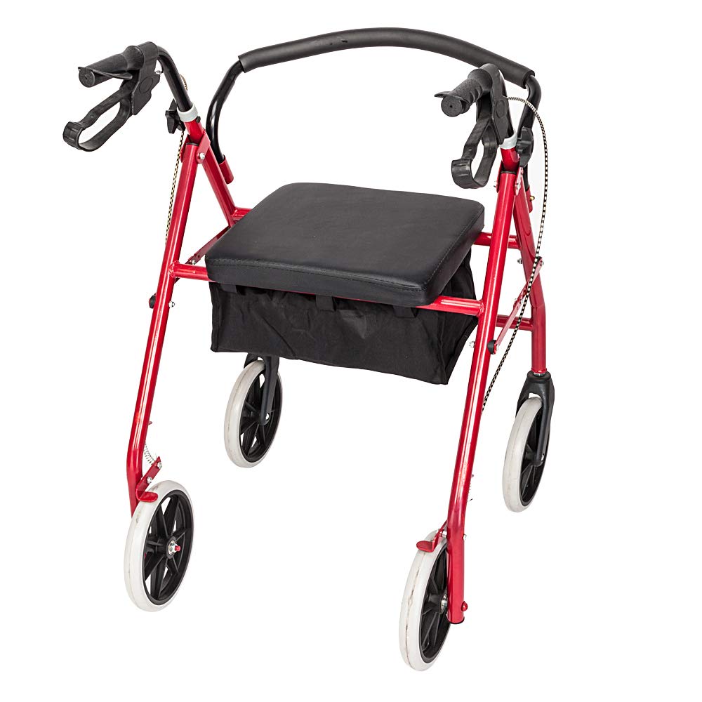 Rollator Walker with Seat, 8-inch Wheels, Black & Red C807