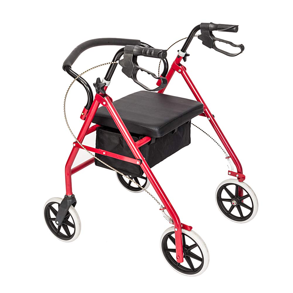 Rollator Walker with Seat, 8-inch Wheels, Black & Red C807