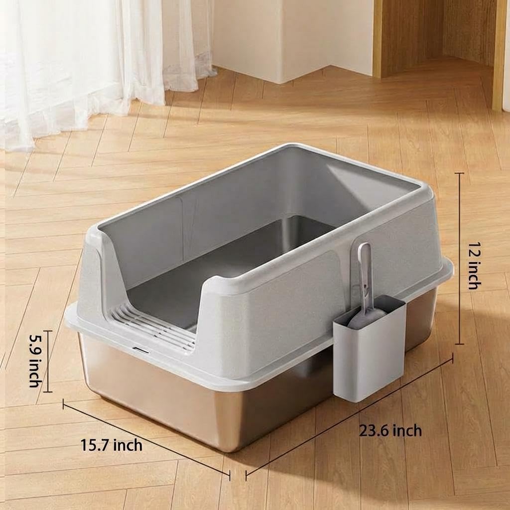 Large Enclosed Stainless Steel Cat Litter Box with Lid W470207