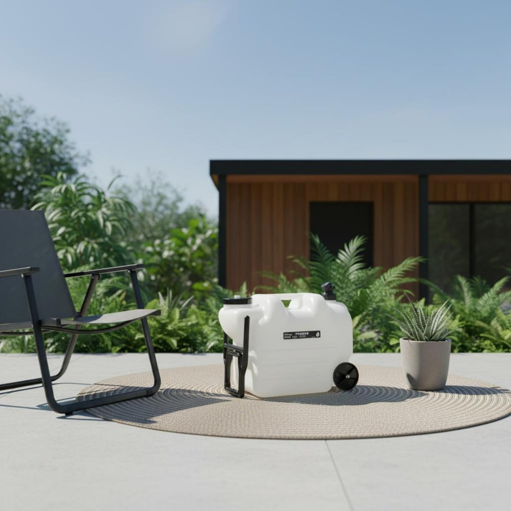 Portable Water Container with Faucet, Wheels, Black M86491