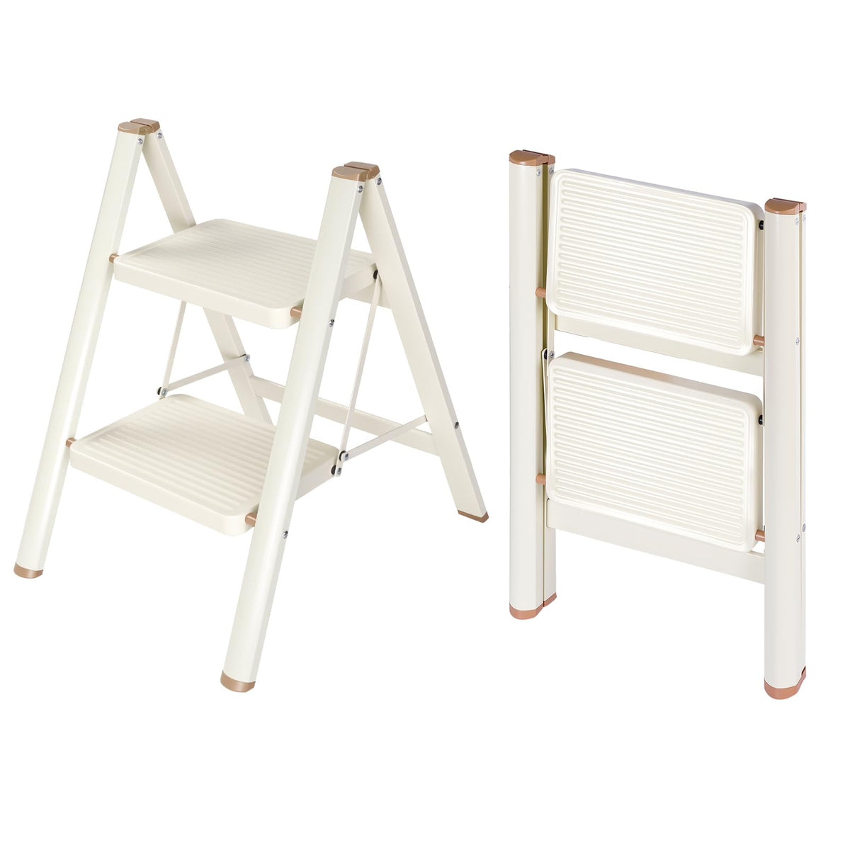 2 Step Ladder Folding Step Stool with Anti-Slip Pedal 330LBS Capacity Cream White A566152