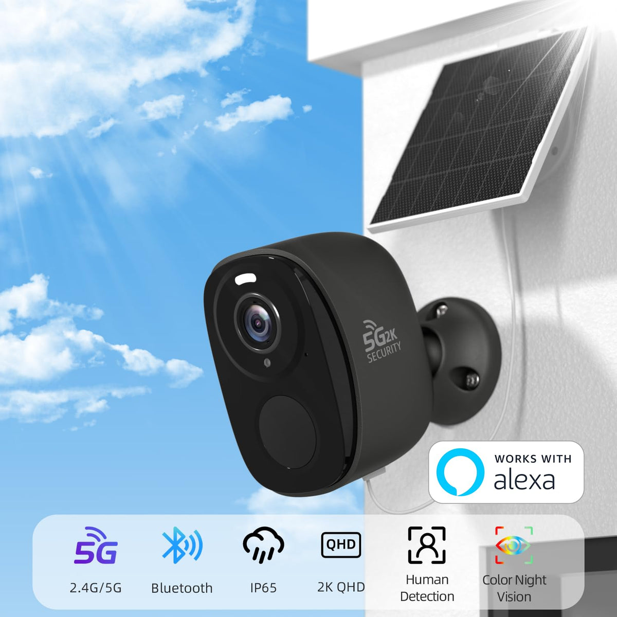 5GHz/2.4G Wireless Outdoor Security Cameras with Solar Panels L3564