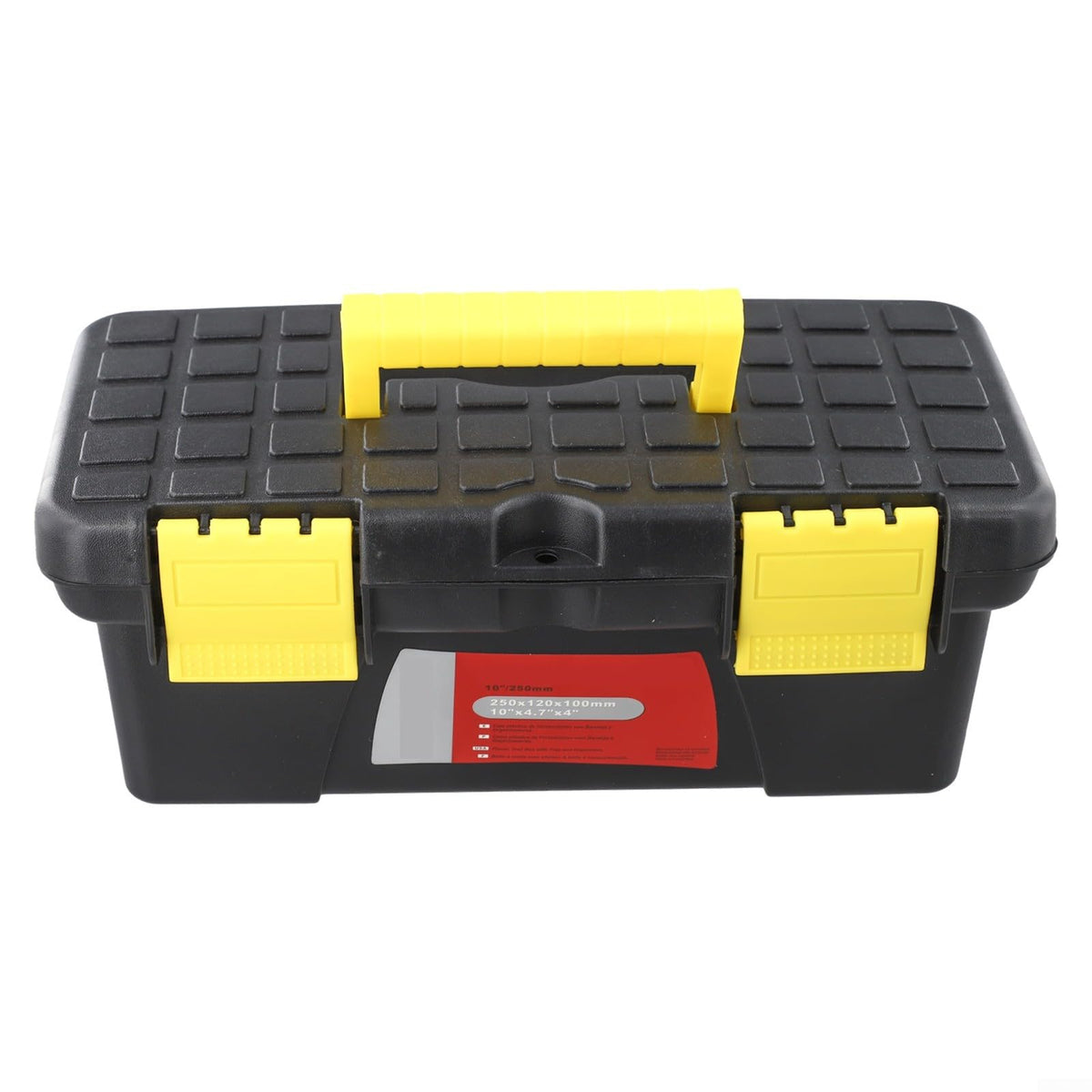 10 Inch Plastic Toolbox with Dual Layer Organization and Secure Latch, Black M1088