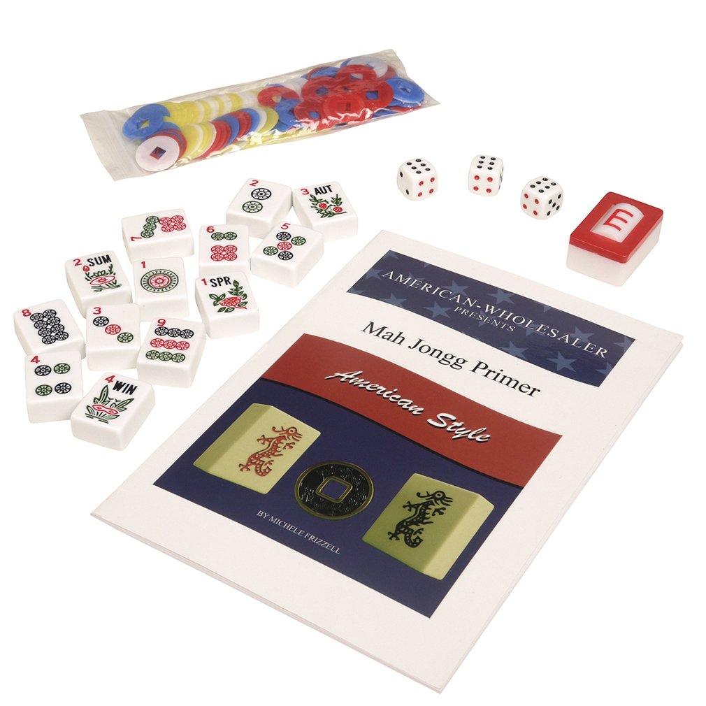 American Mah Jongg Set - 166 White Tiles, 4 Rack/Pushers, Blue Canvas Bag V435960