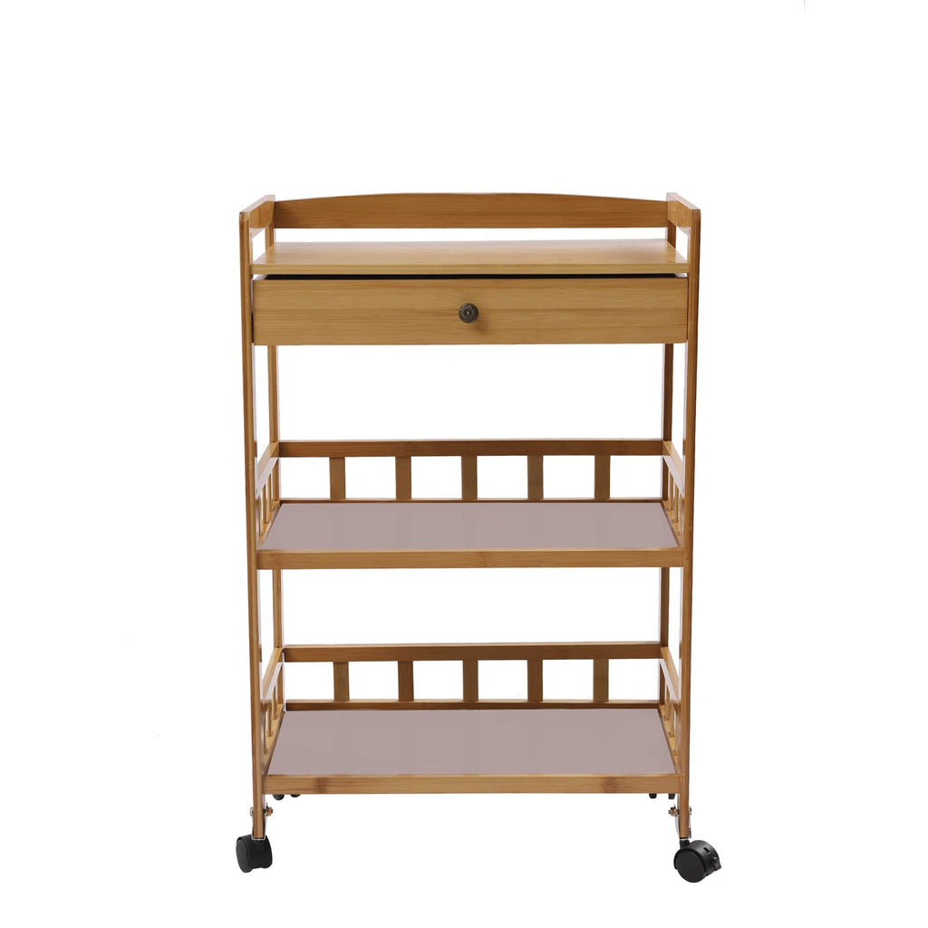 3-Tier Bamboo Rolling Kitchen Cart with Drawer B40749