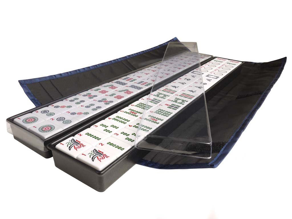 American Mah Jongg Set - 166 White Tiles, 4 Rack/Pushers, Blue Canvas Bag V435960