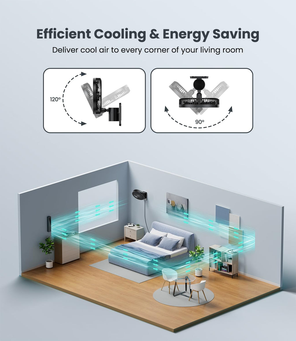 8 Inch Wall Mounted Fan with Remote Control, 4 Speeds, Black M7127