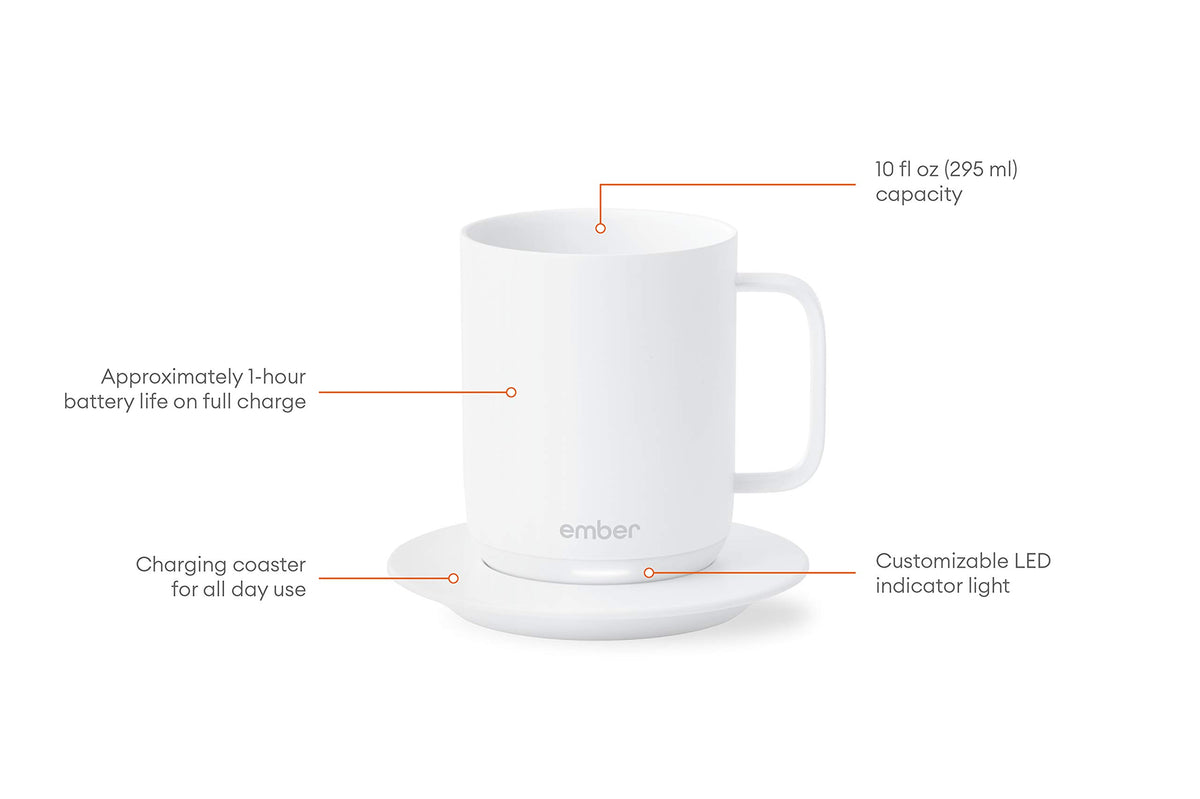 White 10 Ounce Temperature Control Smart Mug W325