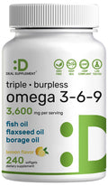 Omega 3-6-9 Fish Oil 3,600mg 240 Softgels Lemon Flavored D309960