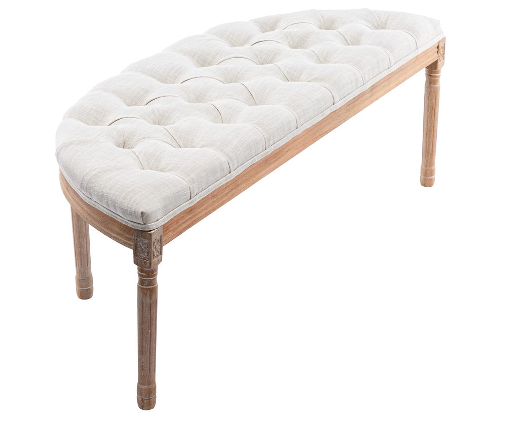 55" Upholstered Tufted Fabric Bench with Rubber Wood Legs, Beige U725
