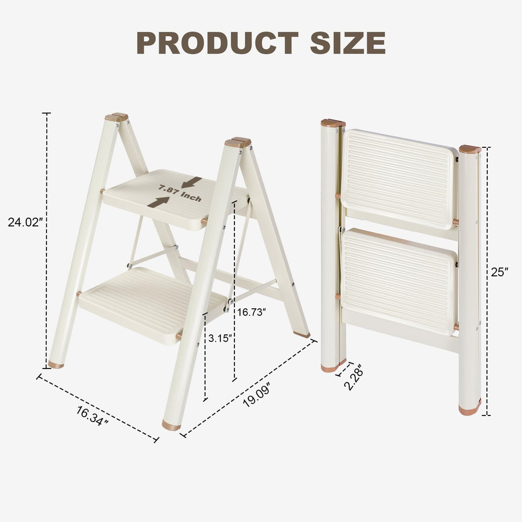 2 Step Ladder Folding Step Stool with Anti-Slip Pedal 330LBS Capacity Cream White A566152