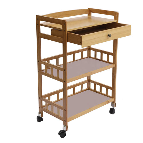 3-Tier Bamboo Rolling Kitchen Cart with Drawer B40749