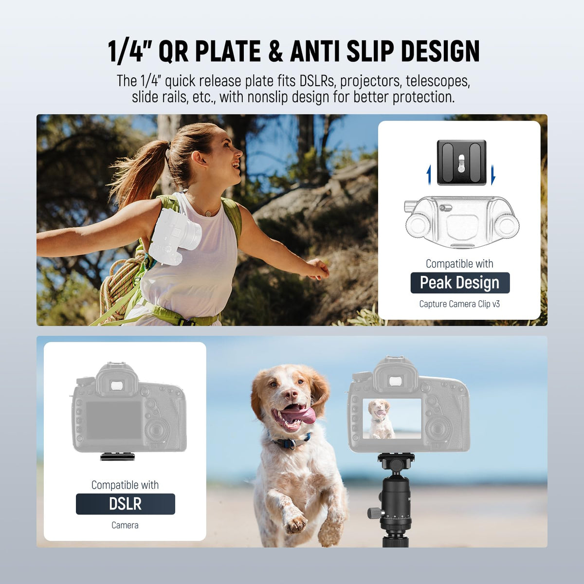 Carbon Fiber Camera Tripod Monopod 65" Lightweight Compact Travel DSLR Video Stand 360° Ball Head 13.2 lbs E963895