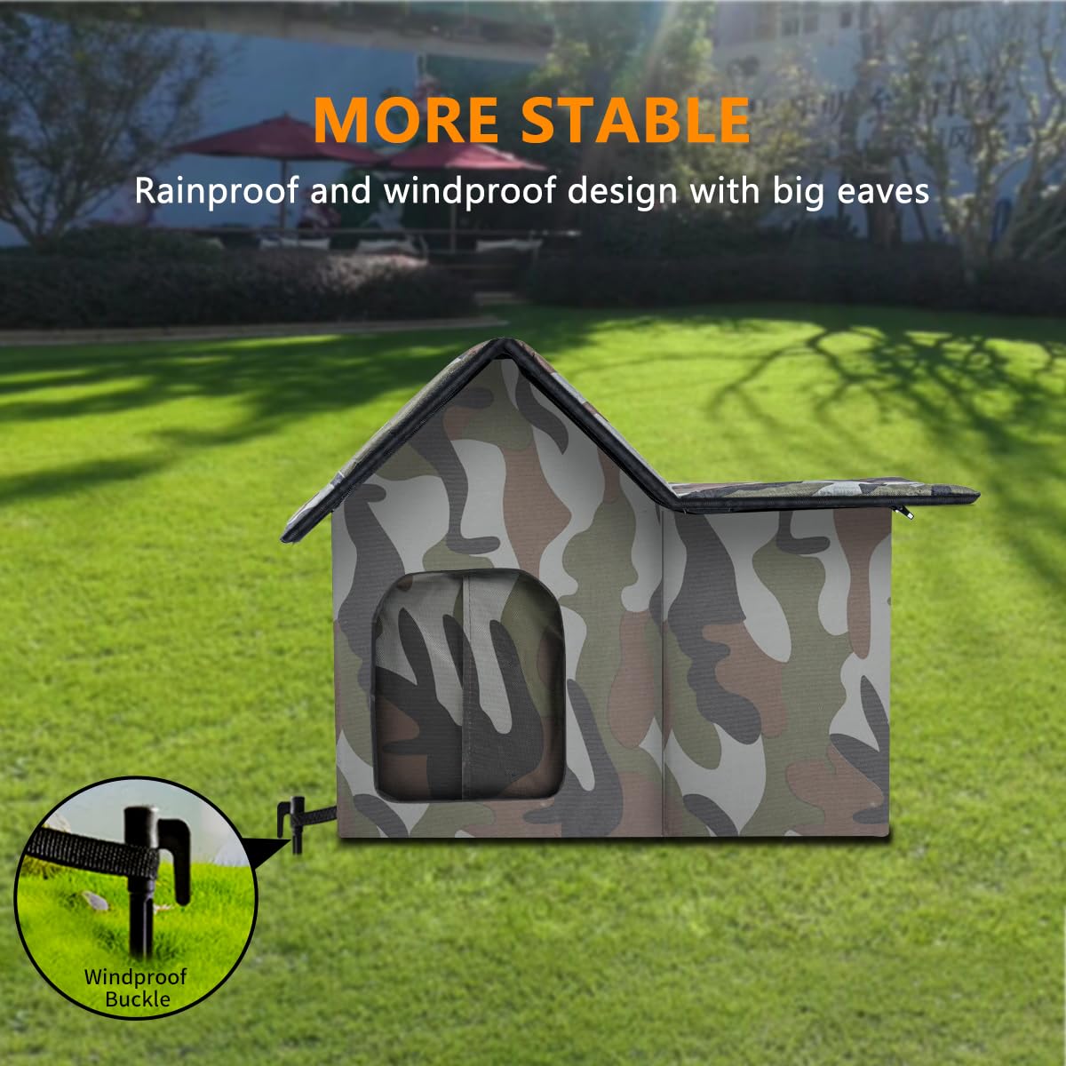 Large Weatherproof Outdoor Cat House with Door and Soft Mat Q7374