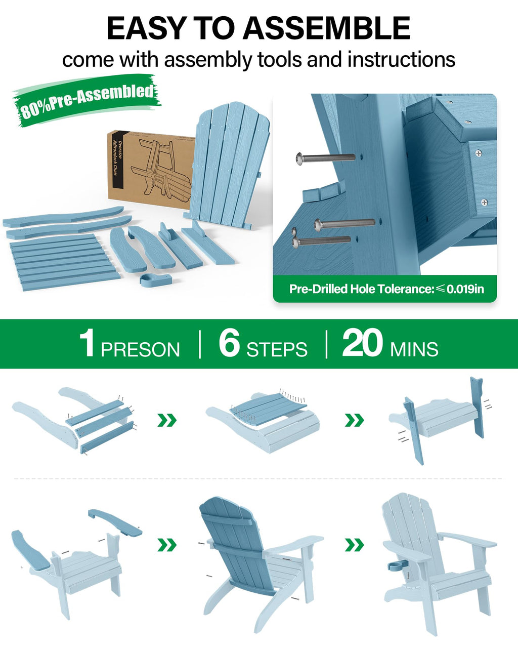 Oversized Adirondack Chair Set of 4 Blue V7009