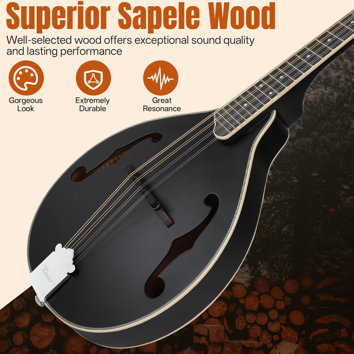 8 String A Style Acoustic Mandolin Kit with Tuner Strap Gig Bag V101