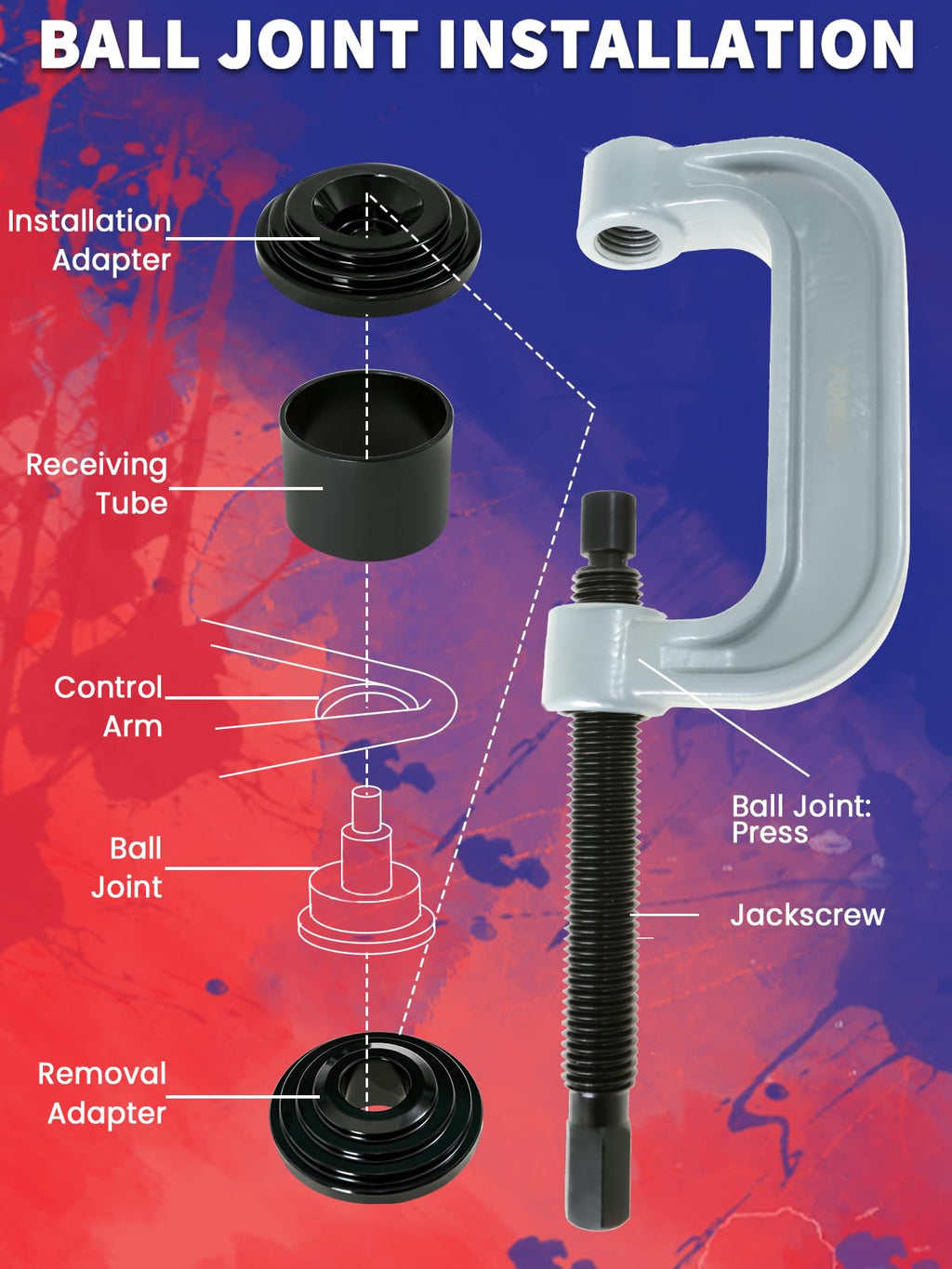 10 pcs Ball Joint Press & U Joint Removal Tool Kit with 4 * 4 Adapters F56543