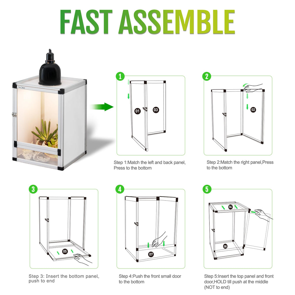 PVC Habitat Enclosure with Screen & Acrylic Doors, 12"x12"x18" Reptile Terrarium A965409