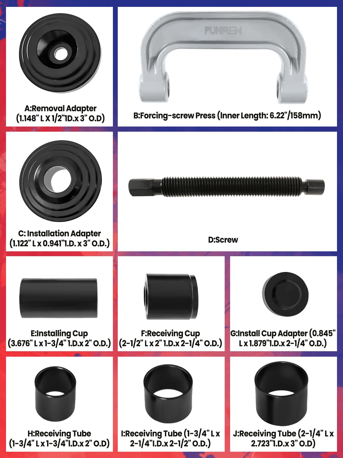 10 pcs Ball Joint Press & U Joint Removal Tool Kit with 4 * 4 Adapters F56543
