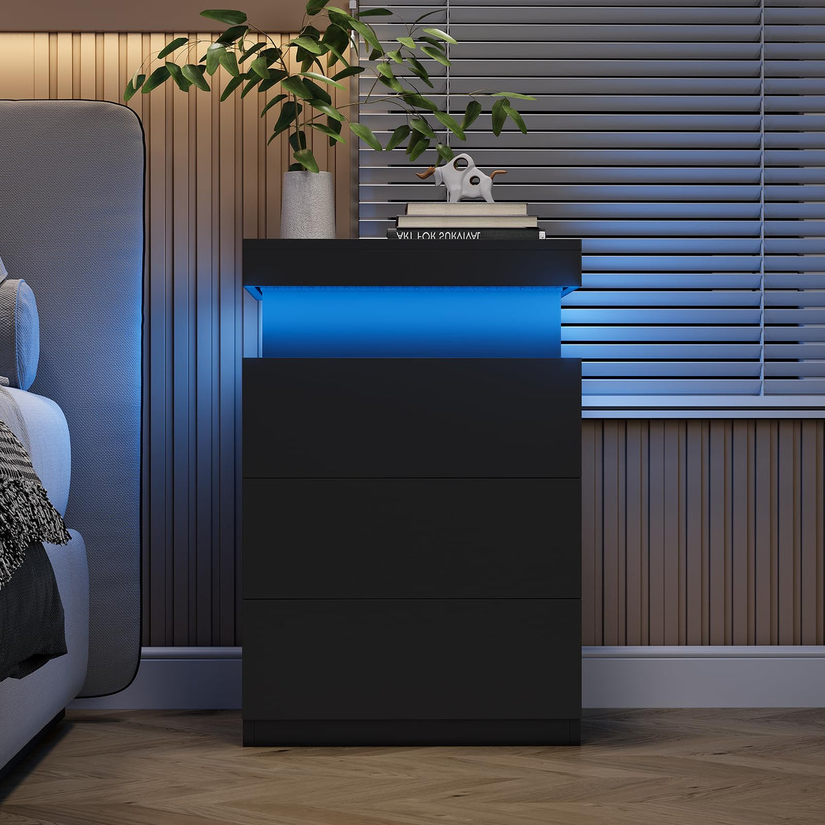 Black Nightstand with Charging Station W807057