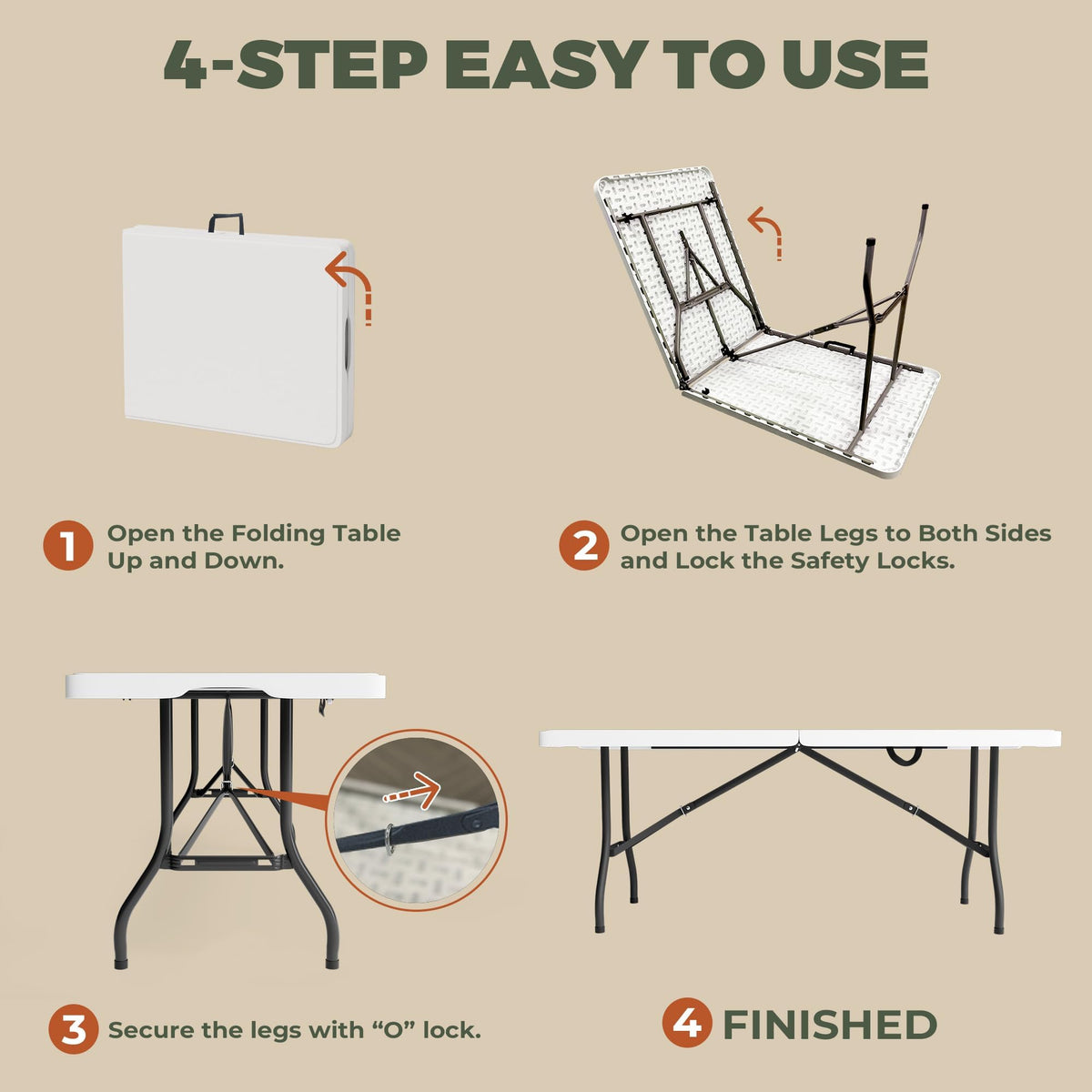 6FT Folding Table with Carry Handle, White, 1 Pack E90782