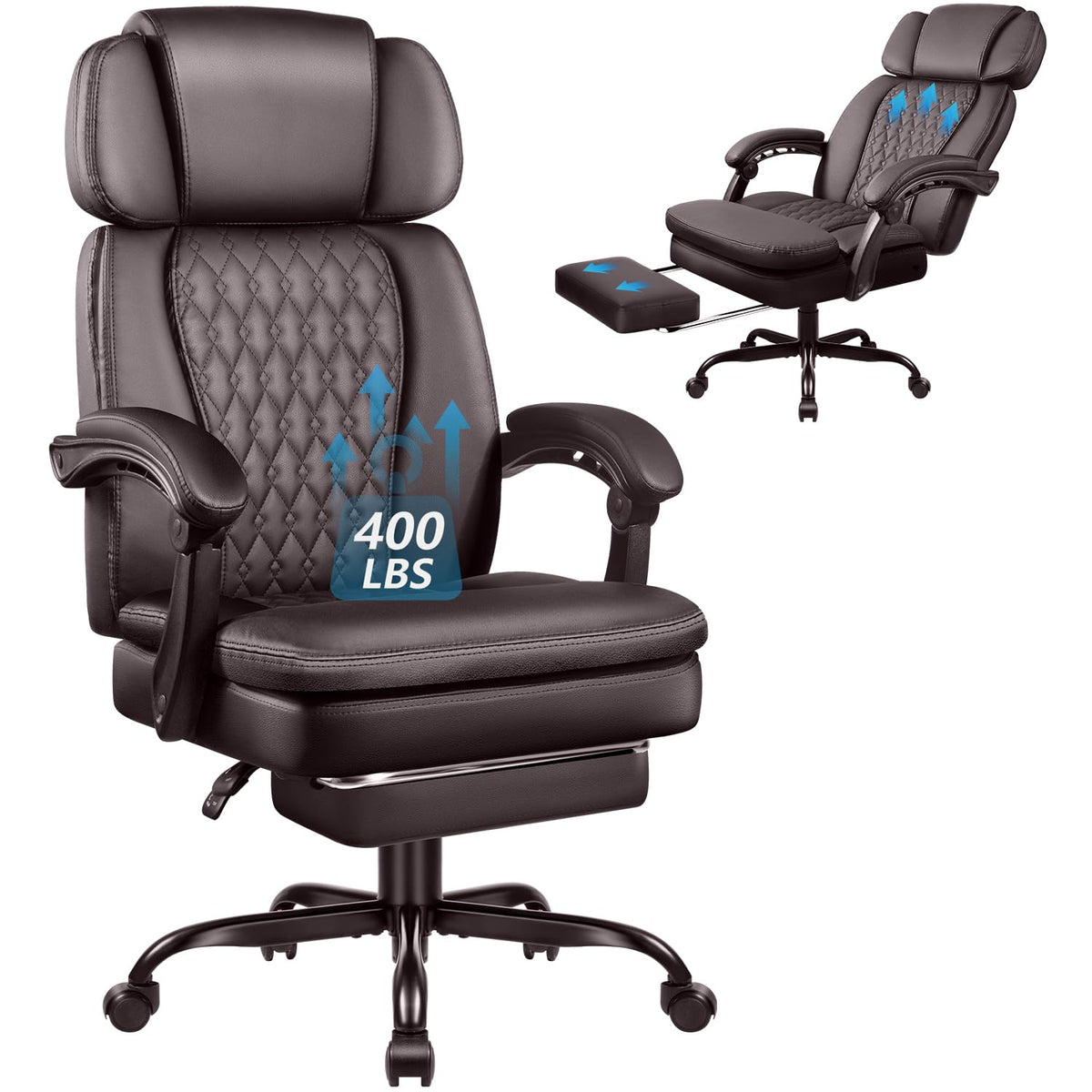Brown High Back Ergonomic PU Leather Office Chair with Foot-Rest K2076