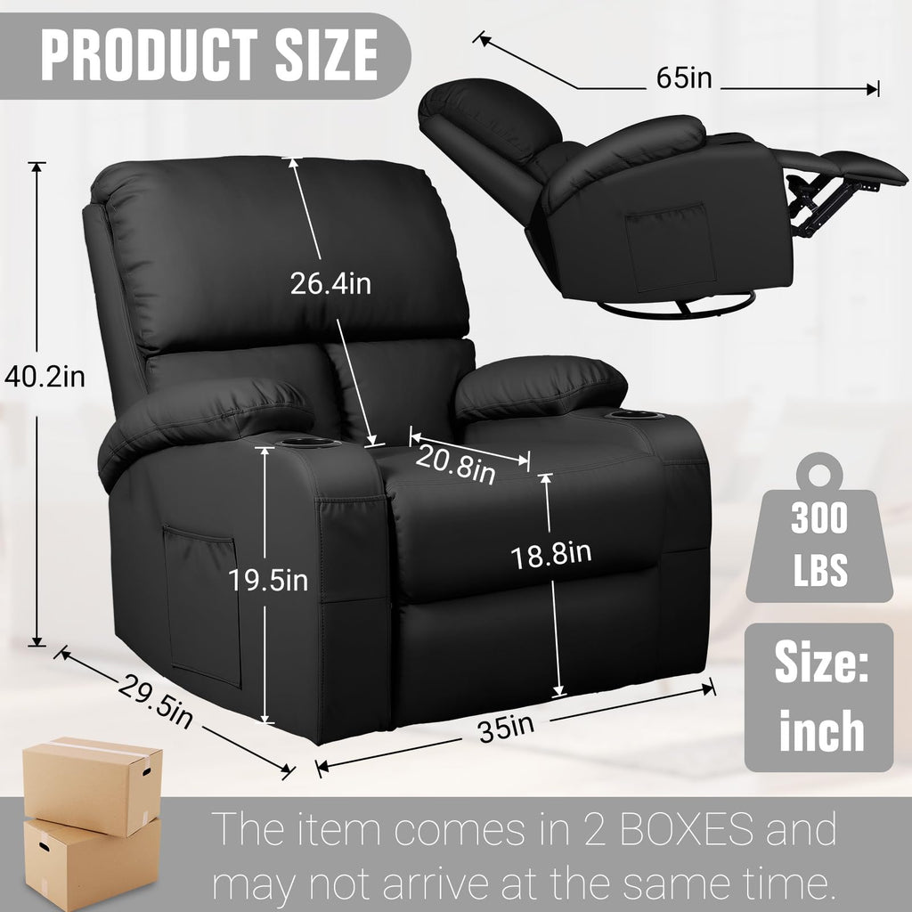 Black Faux Leather Massage Rocking Recliner Chair O885