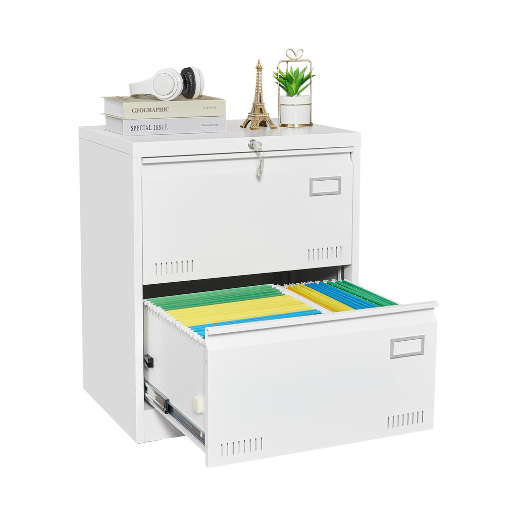 White 2 Drawer Metal Lockable File Cabinet A172