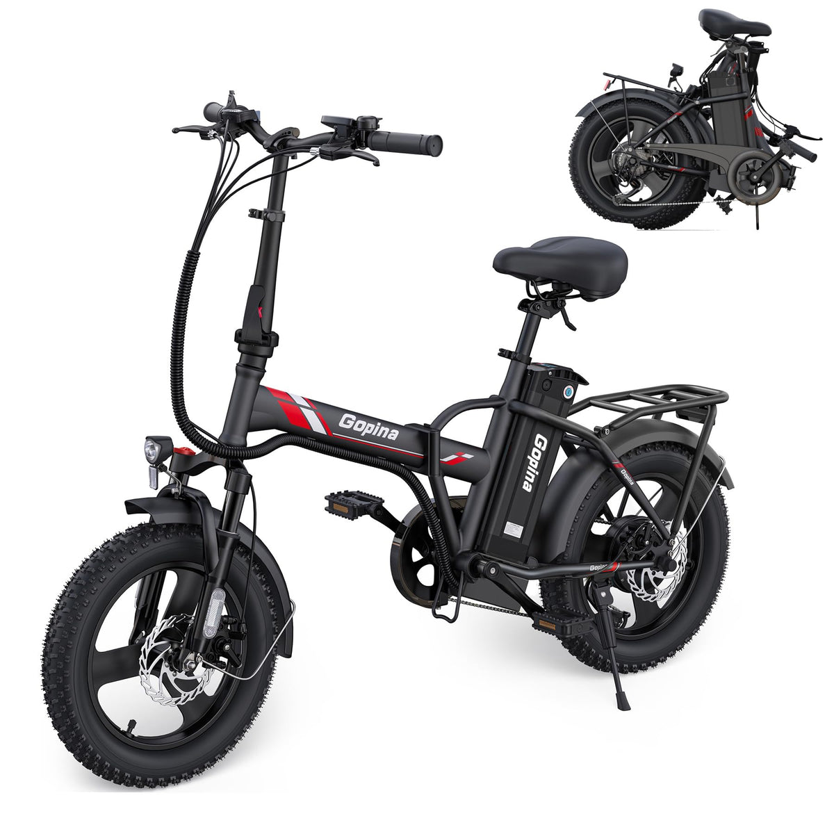 Peak 500W Step Over Electric Bicycle, 16" x 3.0 Fat Tire, 48V Removable Battery, 7 Speed J855