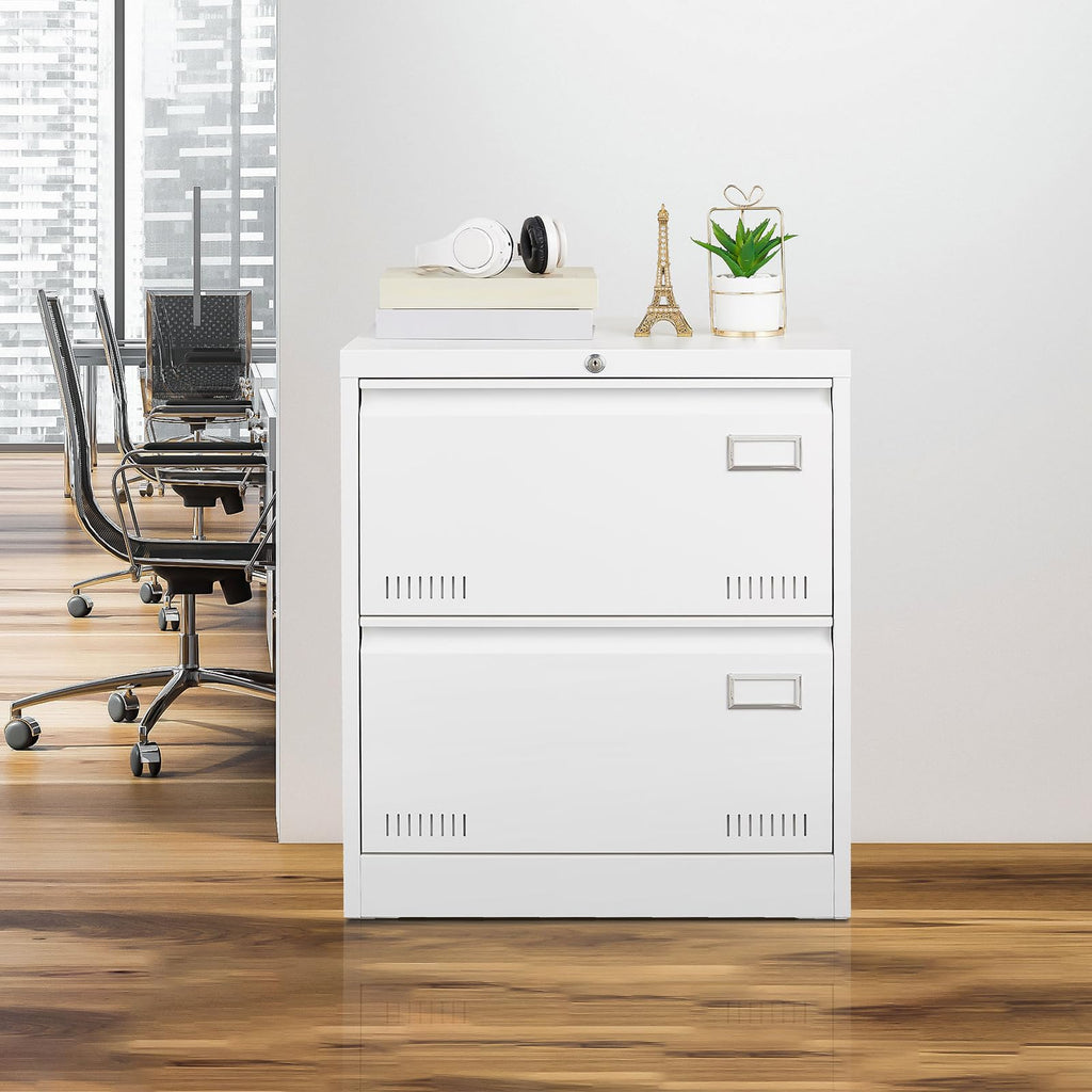White 2 Drawer Metal Lockable File Cabinet A172