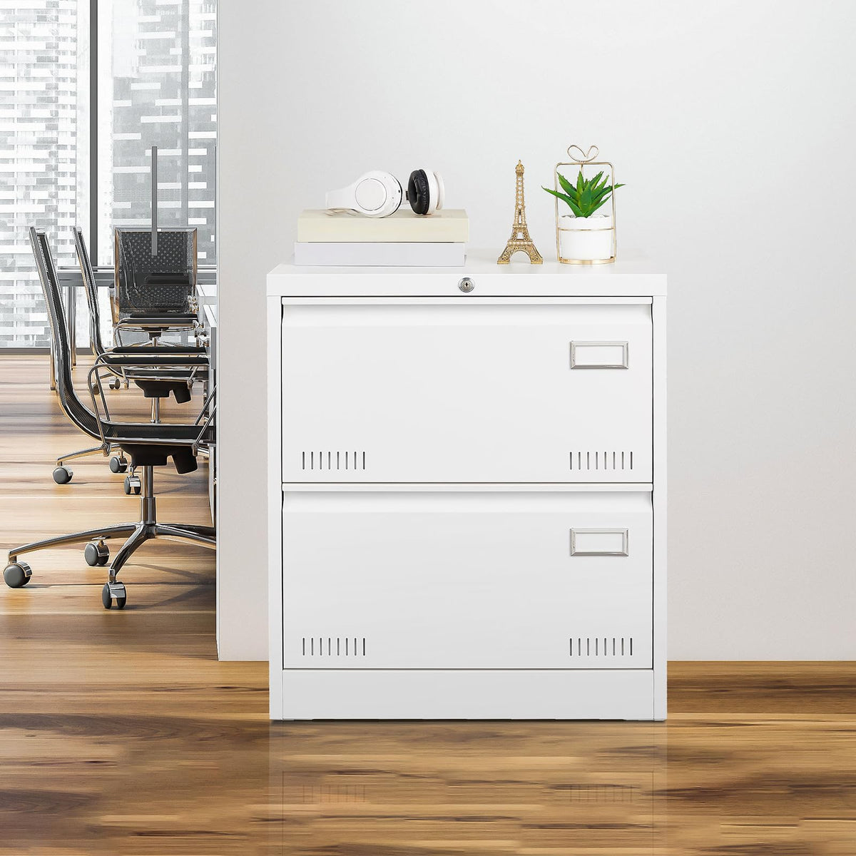 White 2 Drawer Metal Lockable File Cabinet A172