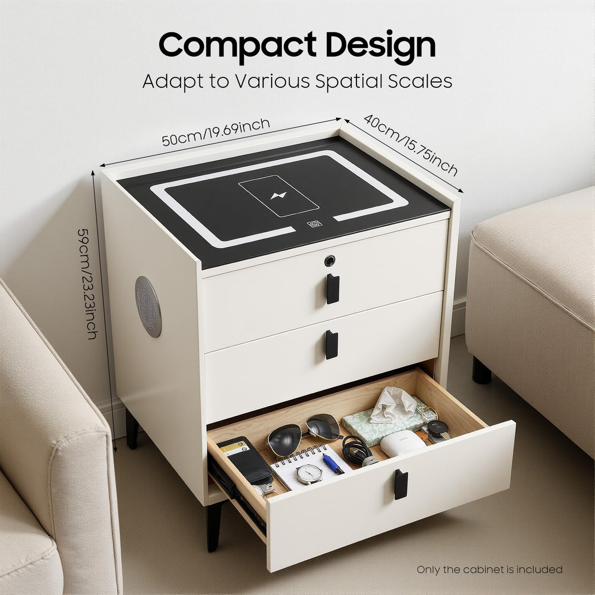 3 Drawers Nightstand with Fingerprint Lock and Wireless Charging I726779